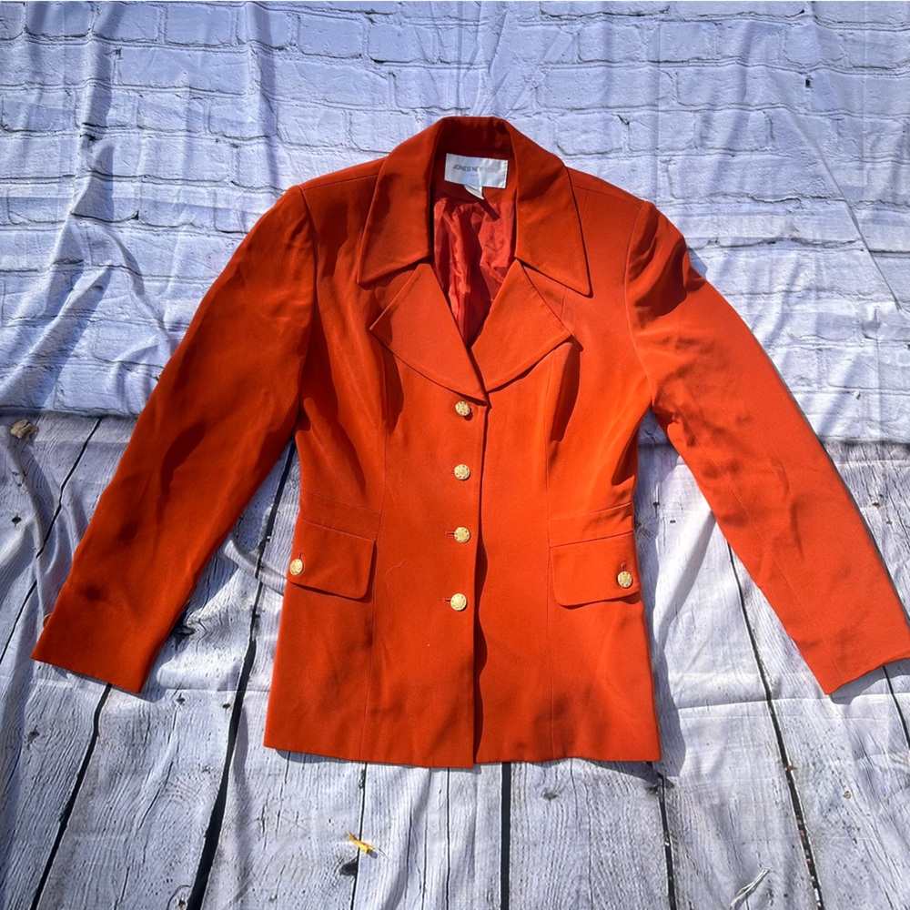Jones New York 100% Silk Orange Blazer with Gold Buttons